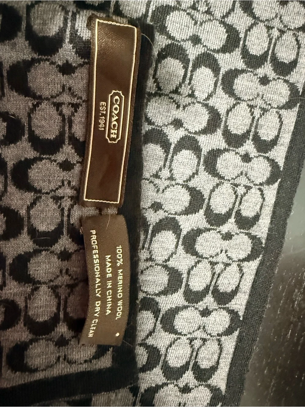 Coach Black and Gray Monogram Jacquard Throw Blanket